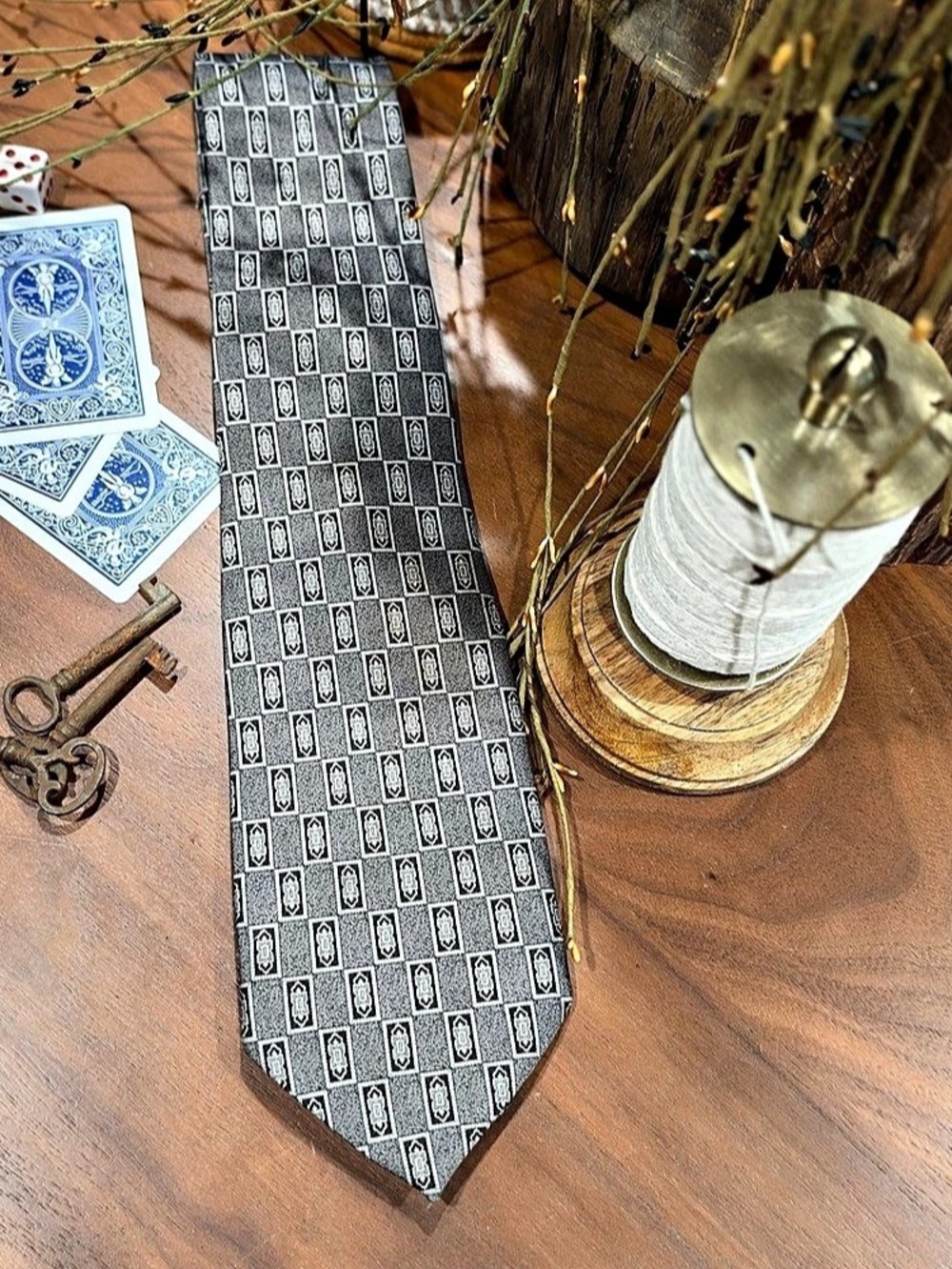 Rene Chagal Men's Geometric Tie in Gray & Black Like New
